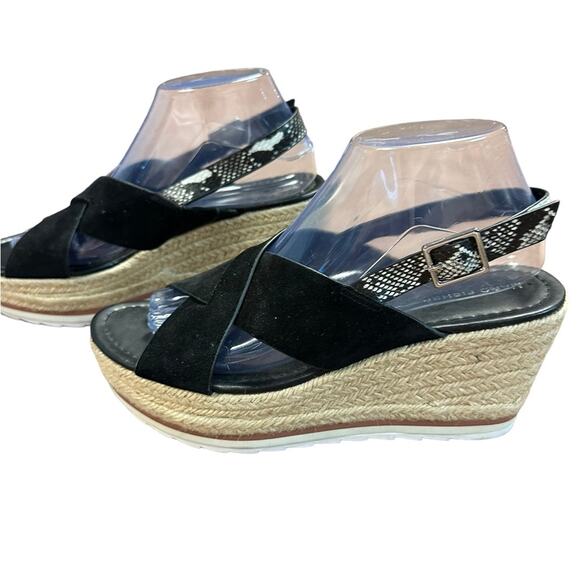 Marc Fisher Womens Size 9 Black Suede and Snakeskin Wedges with Sisal Heels - Picture 1 of 7